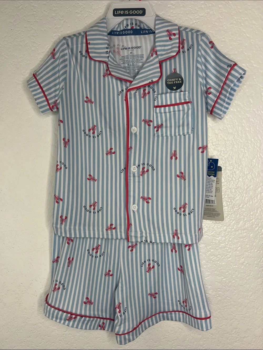 New life is good sleep 2pc lobster striped pajama set short sleeve shirt size 4T